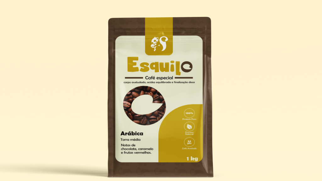 Embalagem de Café Especial Esquilo Cafeteria