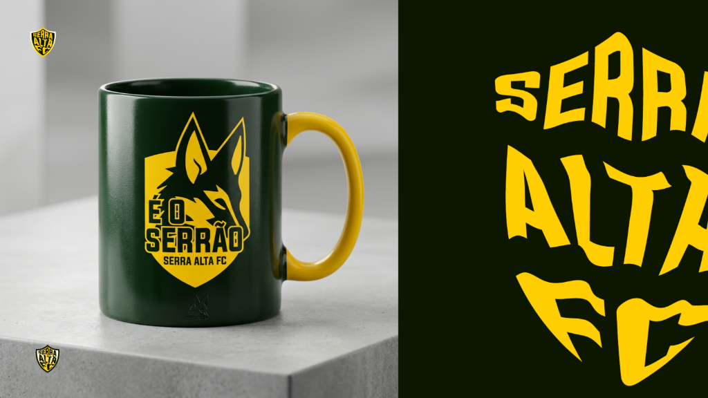 Caneca licenciada e logotipo tipográfico Serra Alta FC